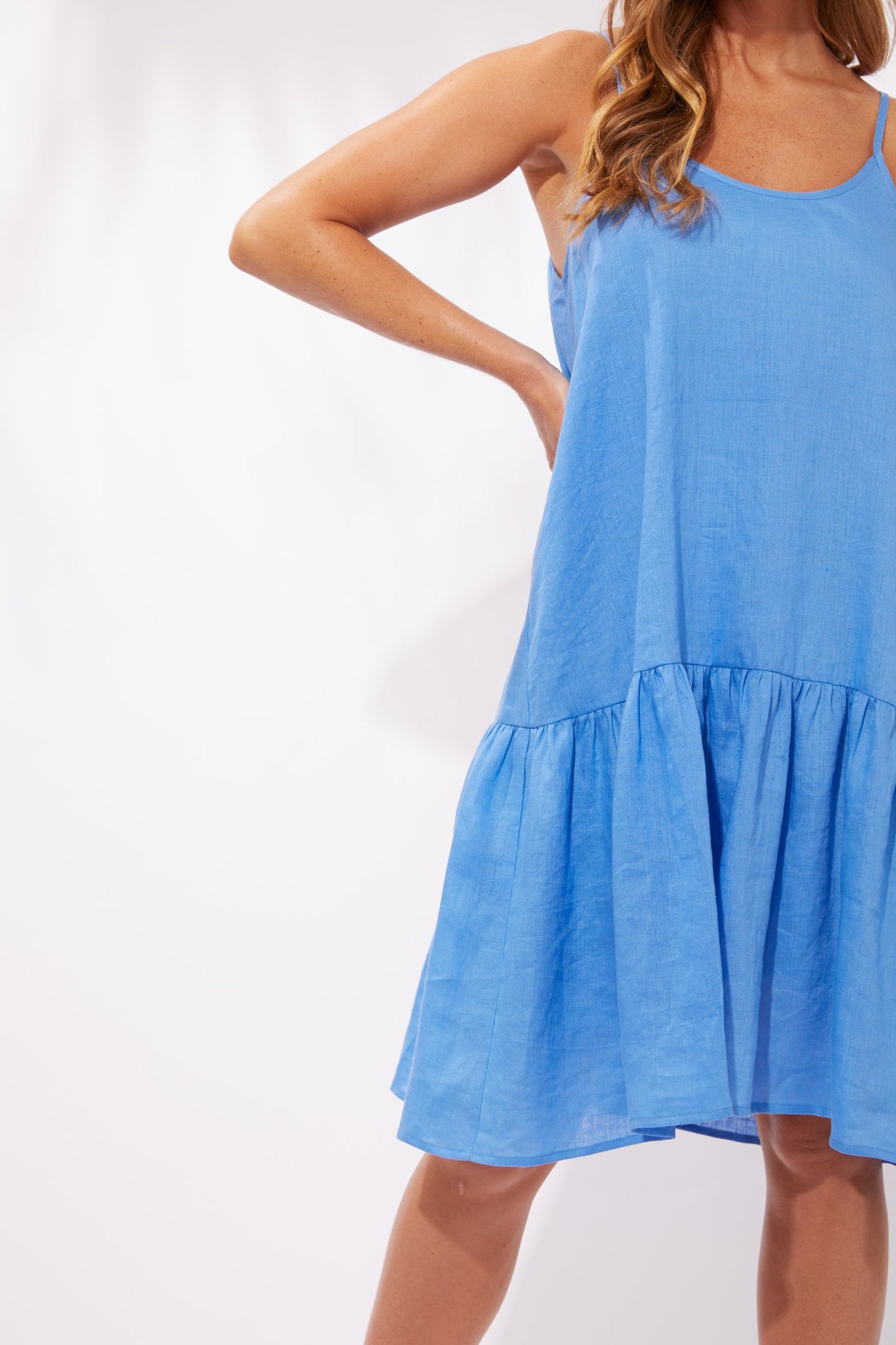 Haven Clothing Stockist - Majorca String Dress Marina Blue - Majorca String Summer Linen Dress, Shop Haven Clothing Online buy Majorca Linen String Dress Marina Blue