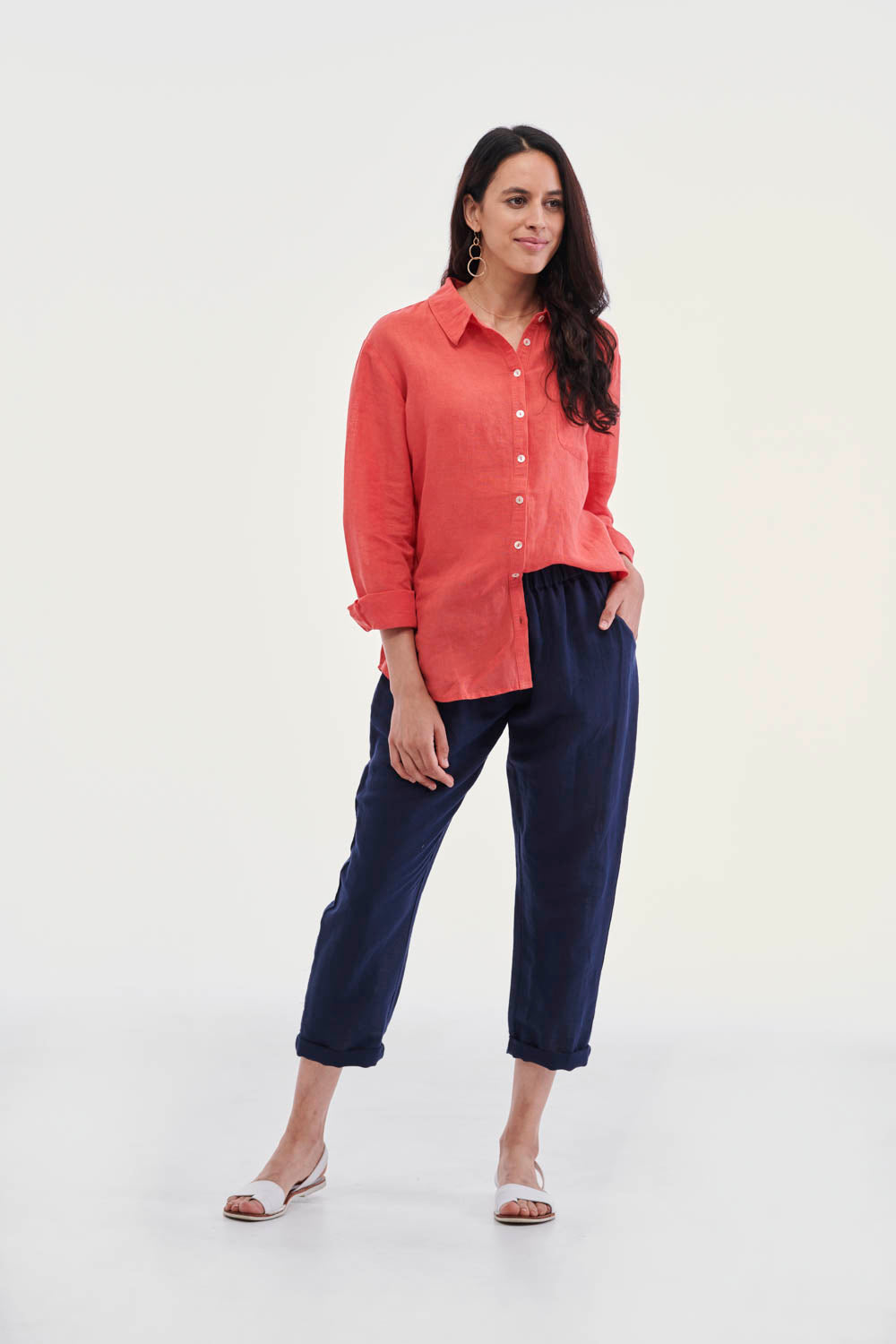 Buy Lulu Linen Shirt Buy Cayman Sunset Scarlet Skirt Sunset Scarlet Cayman Linen Shirt - Lulu Organic Linen Stockist - Basic State Sunset Scarlet