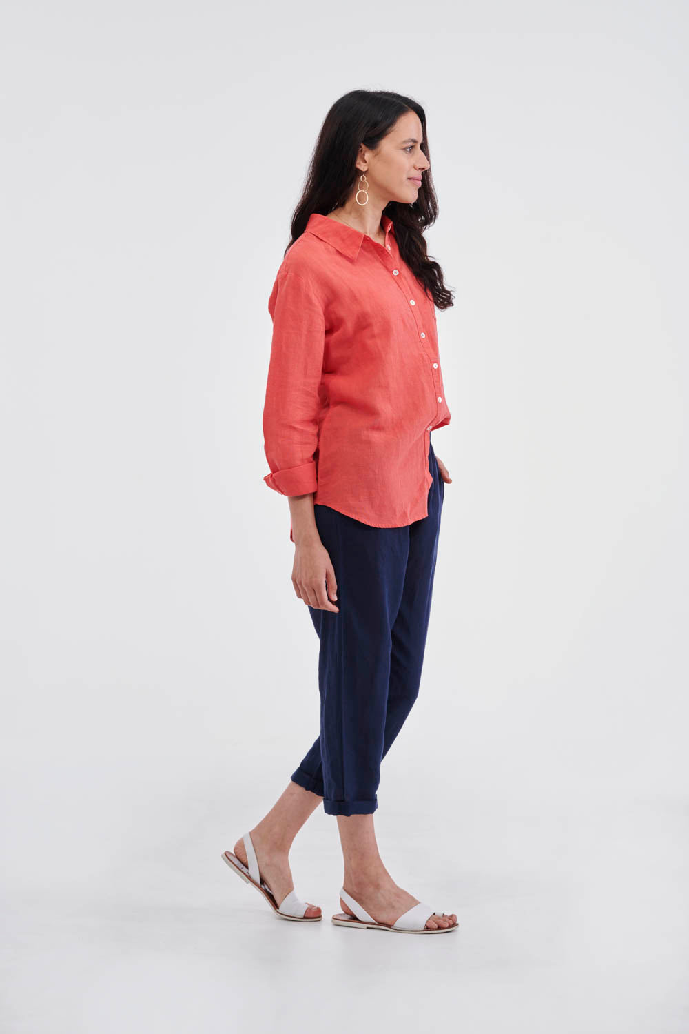 Buy Lulu Linen Shirt Buy Cayman Sunset Scarlet Skirt Sunset Scarlet Cayman Linen Shirt - Lulu Organic Linen Stockist - Basic State Sunset Scarlet