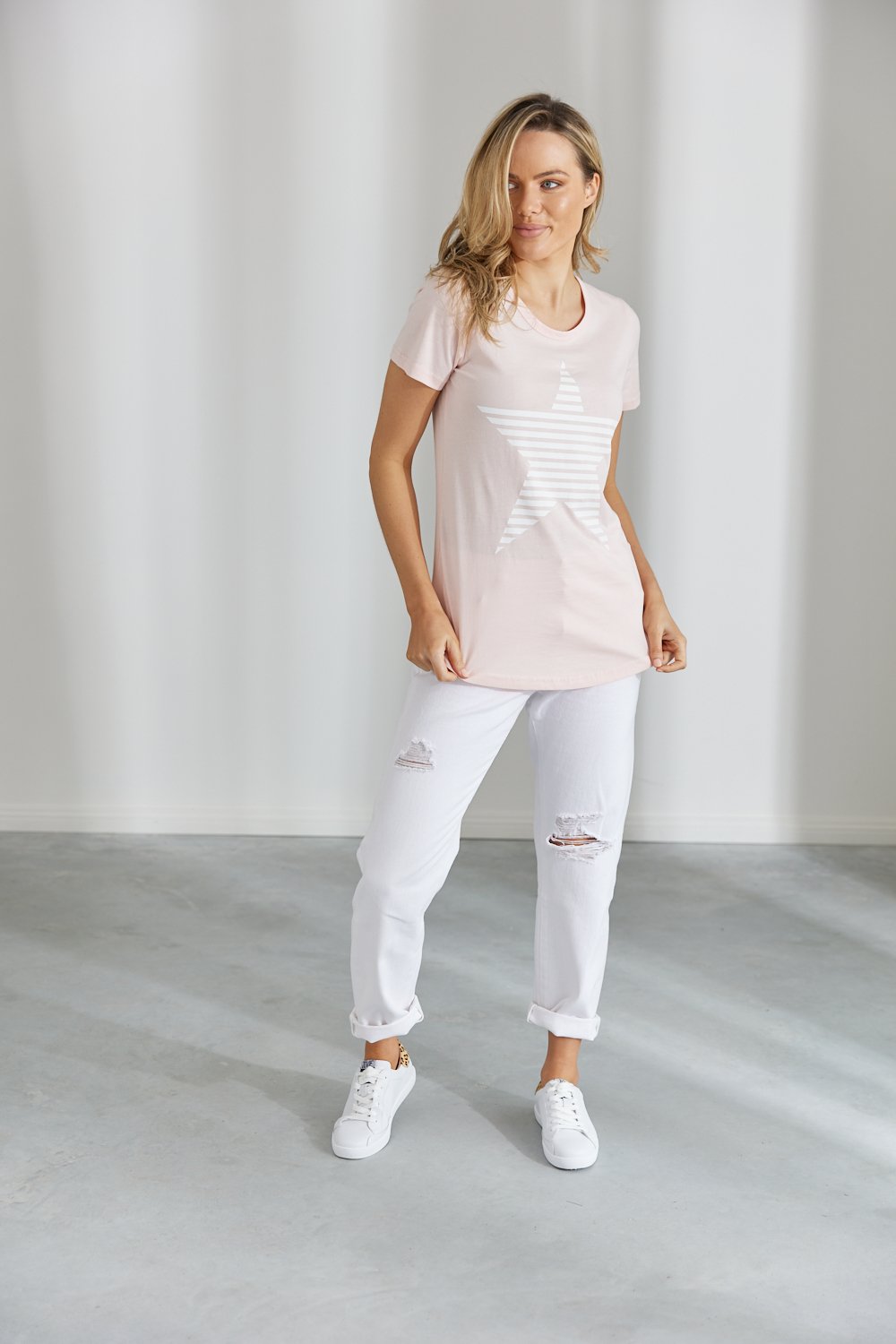 Evie Tee - Pink w White Star (Plus Size)