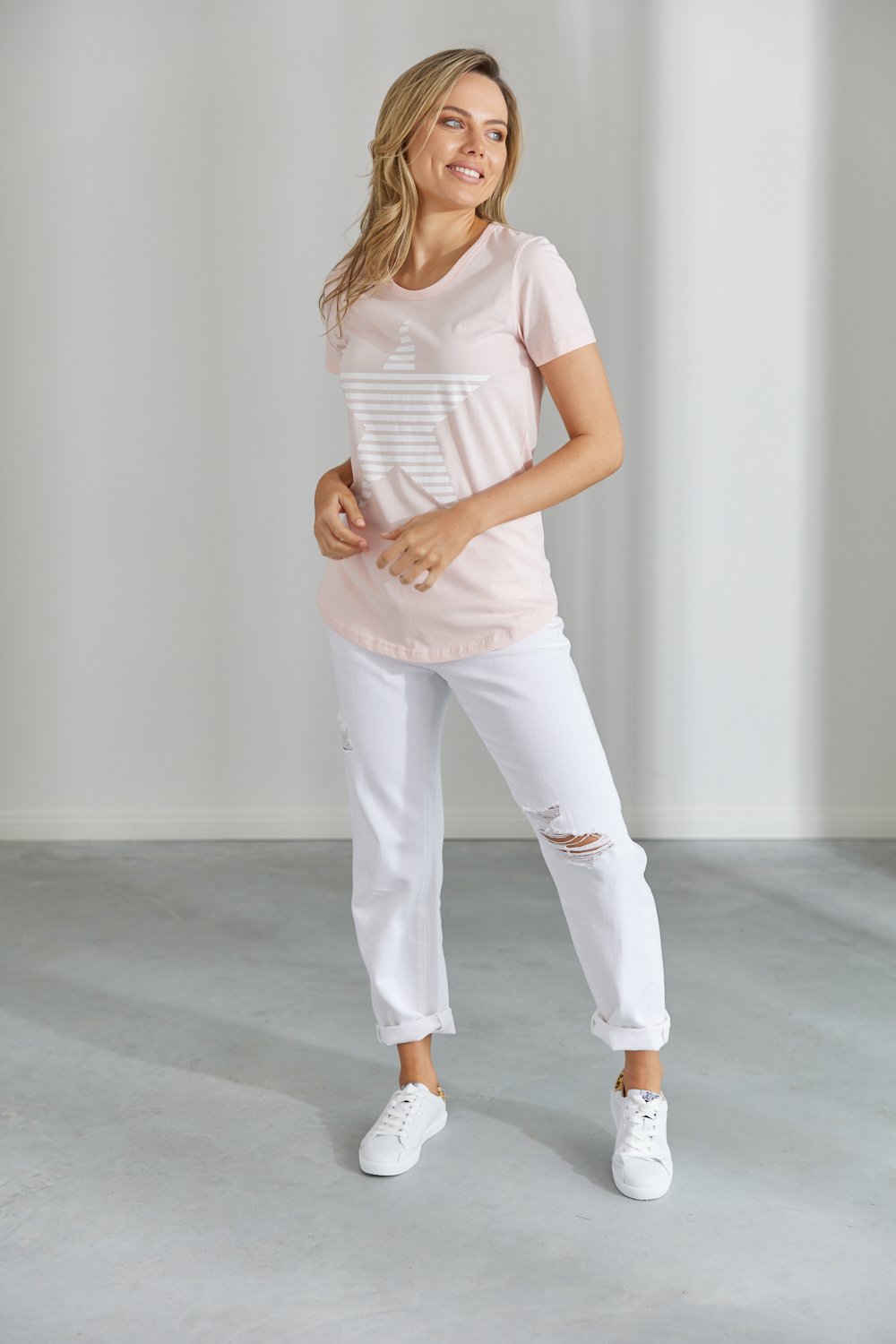 Evie Tee - Pink w White Star (Plus Size)