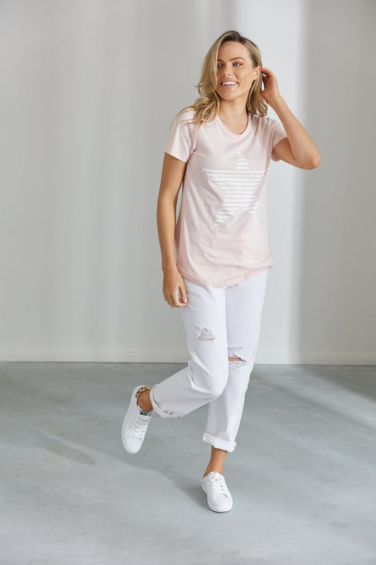 Evie Tee - Pink w White Star (Plus Size)