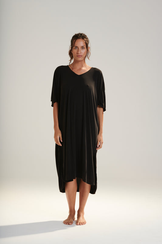 Thalia Tee Shirt Drape Dress - Black (Plus Size)