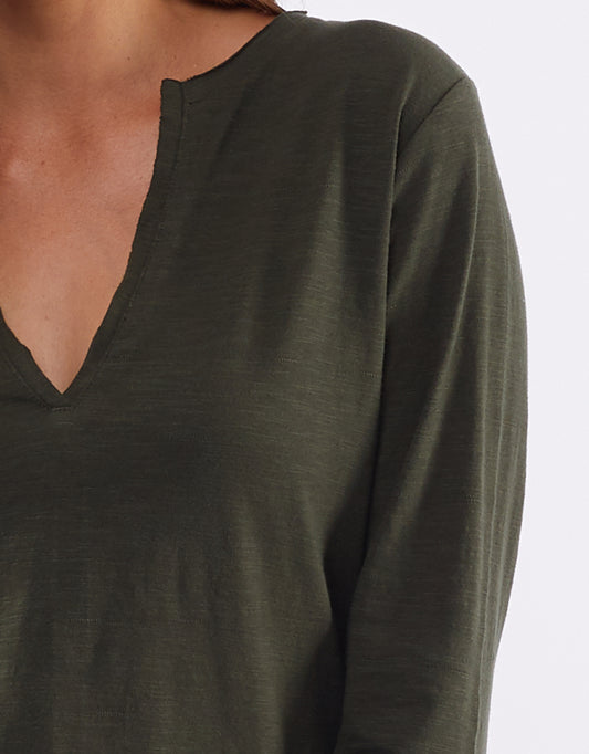 Buy coles Bay Long Sleeve Tshirt Shop Elm Coles Bay Henley Long Sleeve Top, Elm v Neck top in Khaki