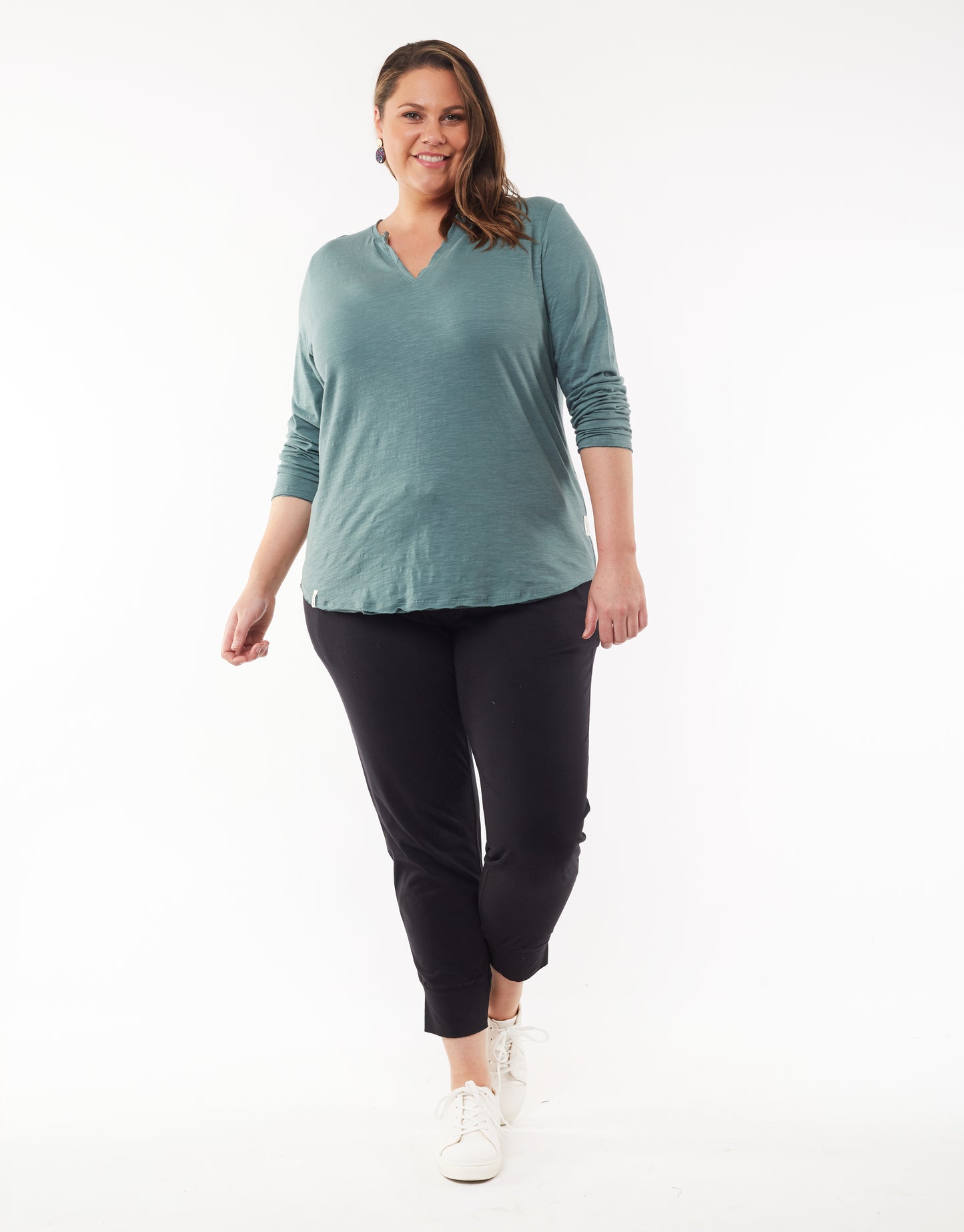 Coles Bay Henley Long Sleeve Tee - Pine Green (plus size)