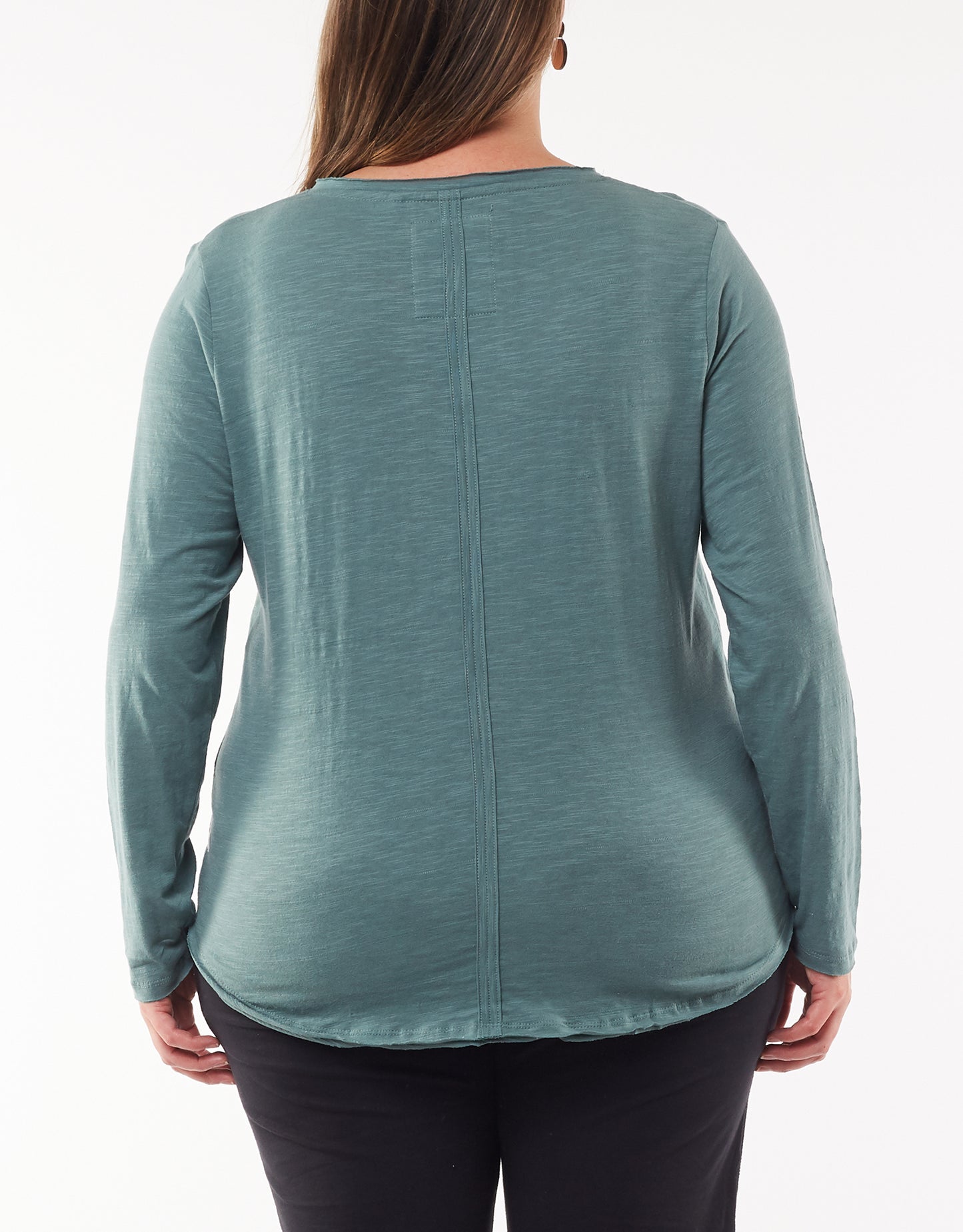 Coles Bay Henley Long Sleeve Tee - Pine Green (plus size)