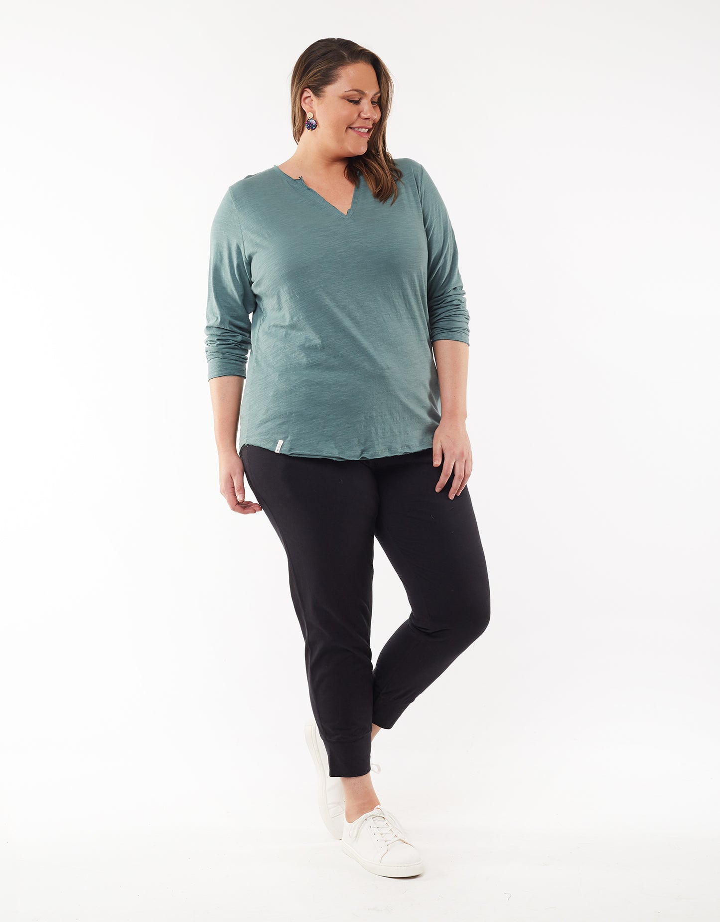 Coles Bay Henley Long Sleeve Tee - Pine Green (plus size)