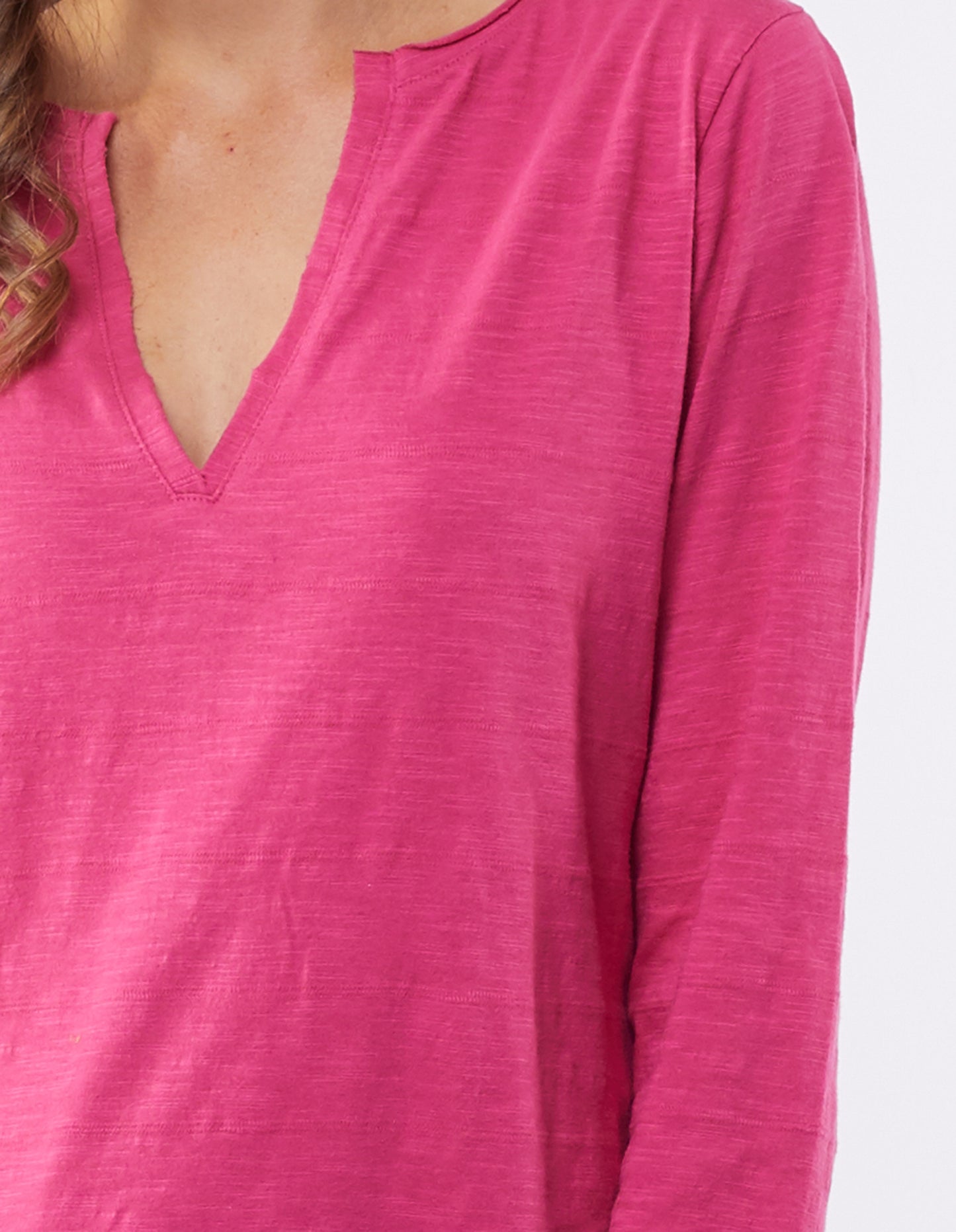 Elm Raspberry Sorbet V Neck Coles Bay Top, Shop Elm Clothing Sale, Elm Clothing V Neck Long Sleeve Top, Elm Coles Bay Henley Pink Top