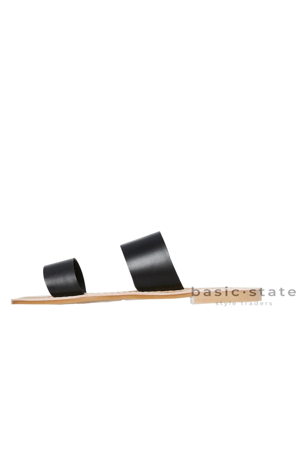Buy Dakota Double Strap Leather Slides - black Leather Slides with a double strap - Basic State Australia