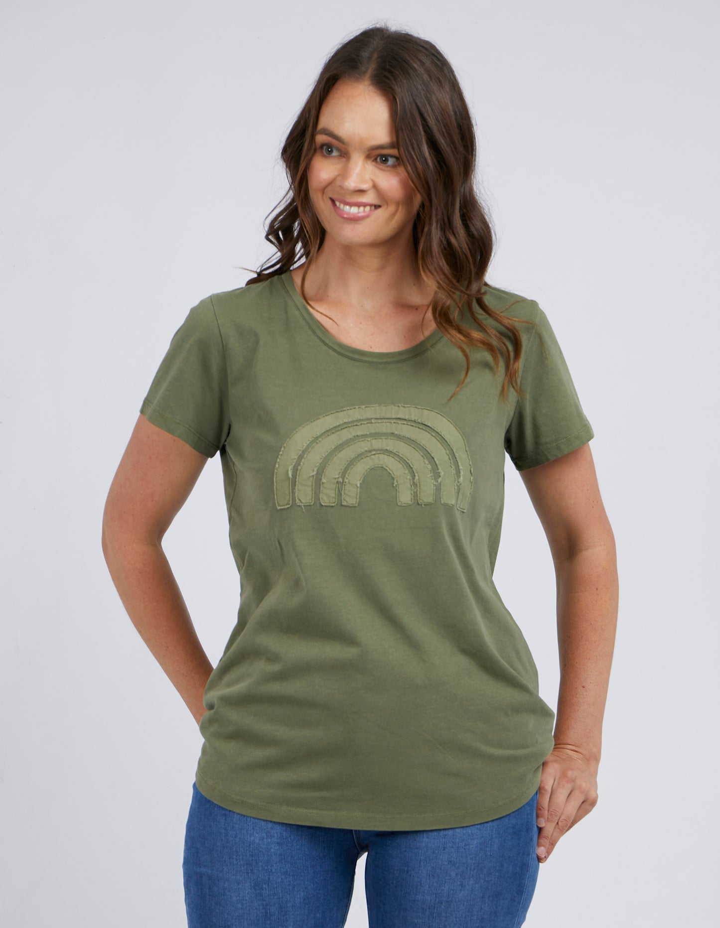 Buy Elm Rainbow Tshirt Shop Elm Crescent Tshirt Khaki Shop Elm Khaki Tshirts Online Shop Elm Melbourne Stockists