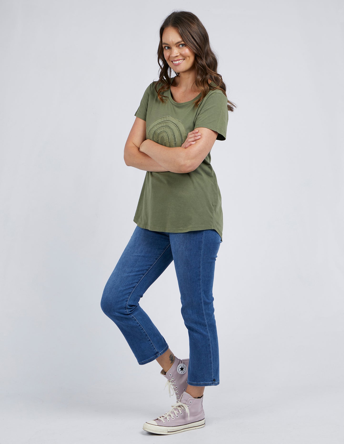 Buy Elm Rainbow Tshirt Shop Elm Crescent Tshirt Khaki Shop Elm Khaki Tshirts Online Shop Elm Melbourne Stockists