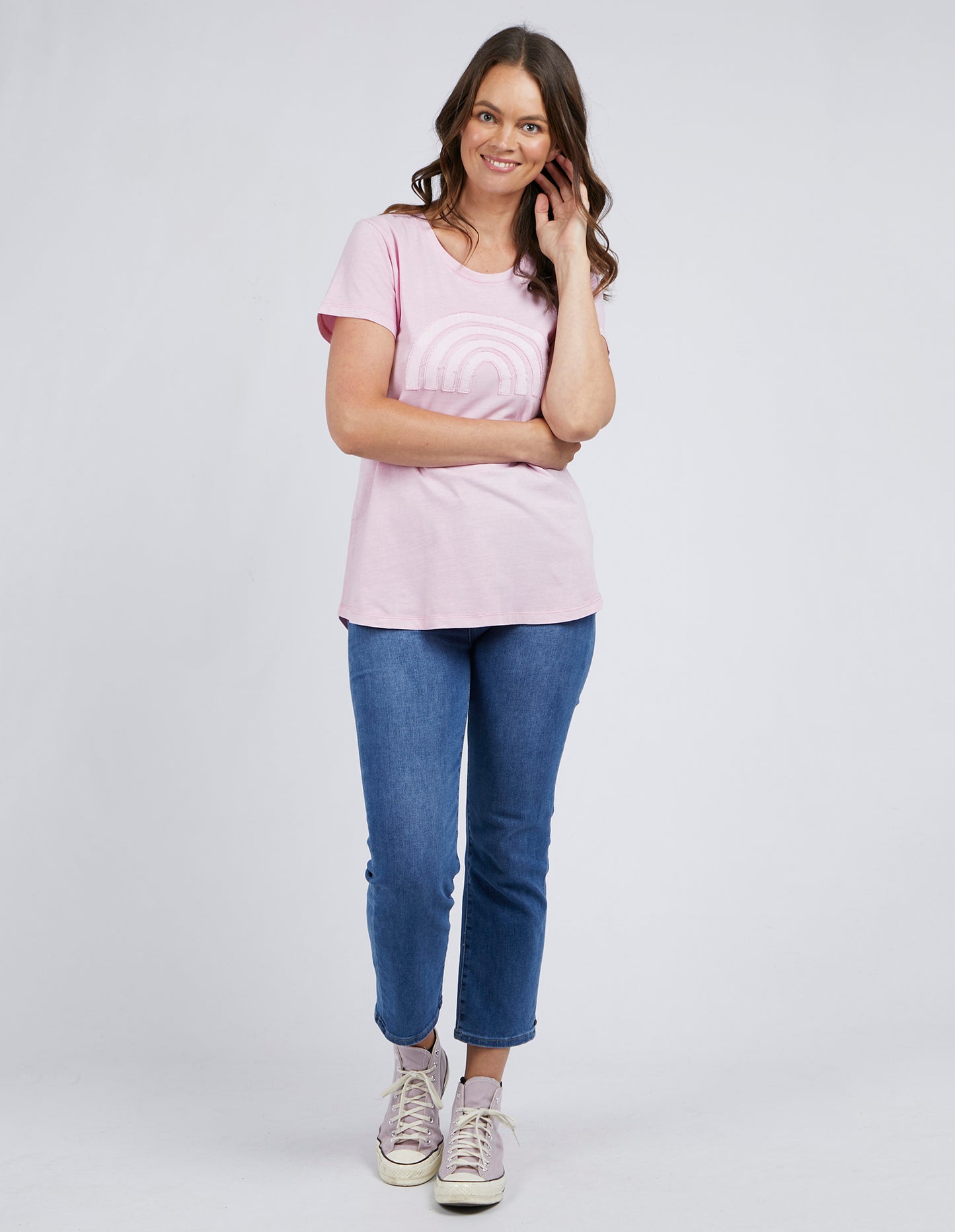 Buy Elm Pink Crescent Short Sleeve Tee Shop Elm Crescent Tee Pink Shop Elm Clothing online