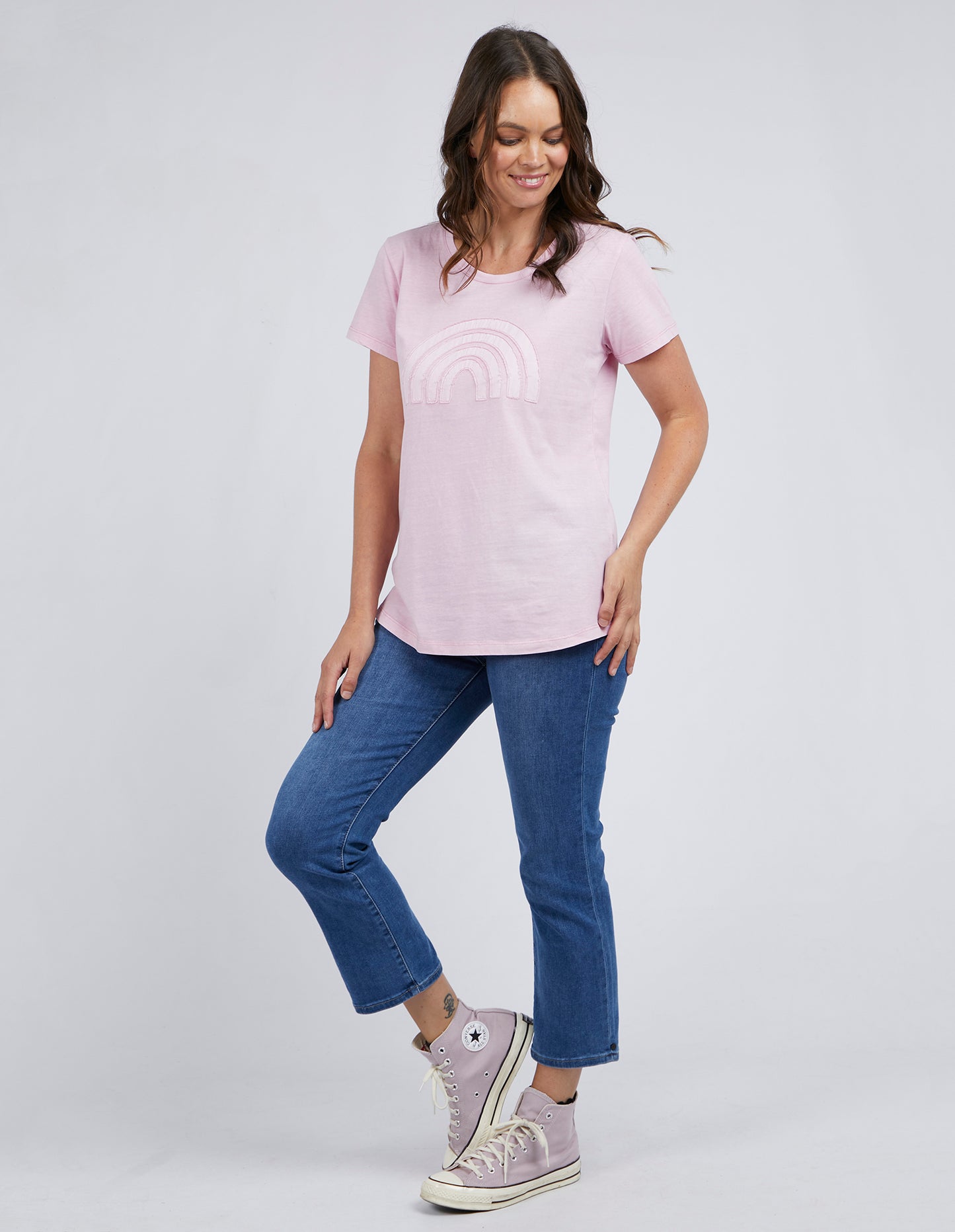 Buy Elm Pink Crescent Short Sleeve Tee Shop Elm Crescent Tee Pink Shop Elm Clothing online