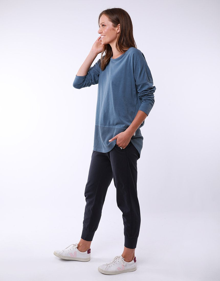 ELM RIB LONG SLEEVE TEE - STEEL BLUE - BASIC STATE