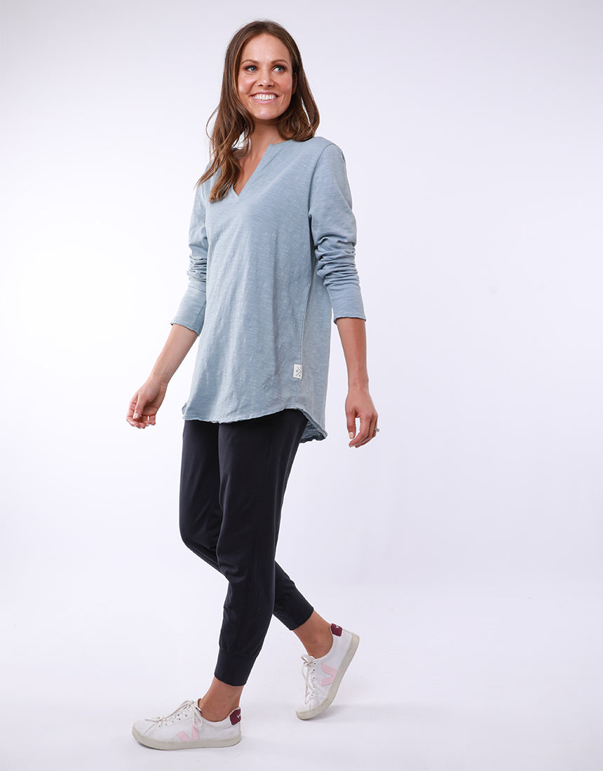Coles Bay Henley Long Sleeve Tee - Blue Mist (plus size)