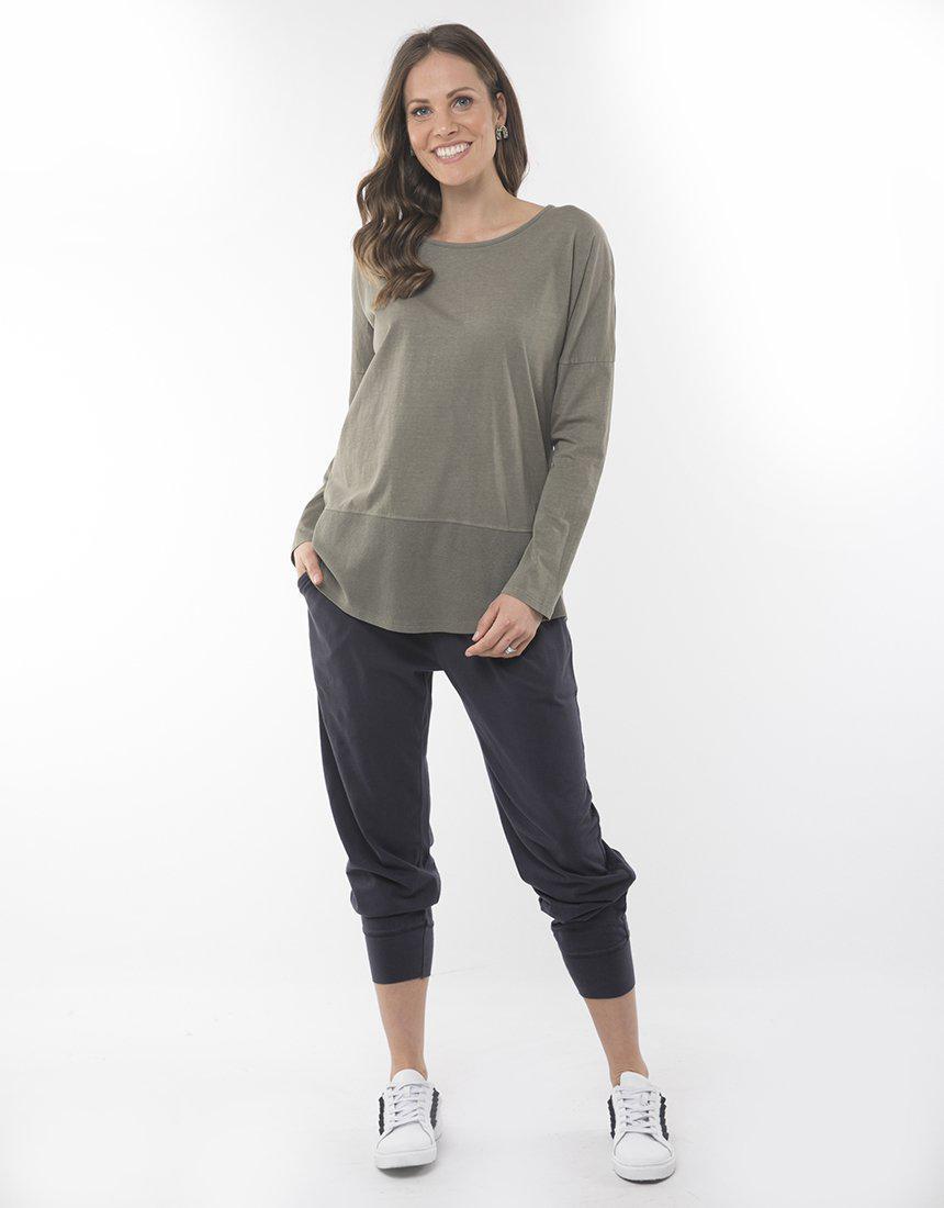 Buy Elm Essentials Long Sleeve Khaki Top Long Sleeve Fundamentals Tshirt Elm Clothing Khaki Top - Basic State Elm Rib Long Sleeve Tee Khaki - Elm Stockist