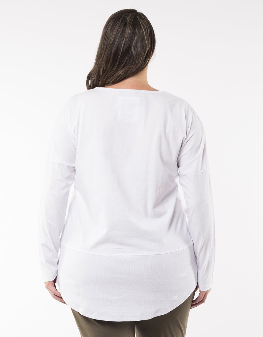 Elm Embrace Stockist Elm Plus Size Rib Long Sleeve Tee White Elm Fundamental Long Sleeve Rib Tshirt - Blush White Elm Long Sleeve Rib Tee Basic State Elm Fundamental Rib Long Sleeve Tee Stockist Elm Australian stockist