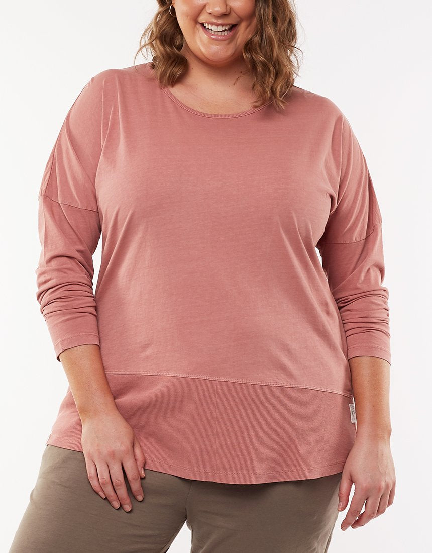 Elm Embrace Stockist Elm Plus Size Rib Long Sleeve Tee Pink Elm Fundamental Long Sleeve Rib Tshirt - Blush Pink Elm Long Sleeve Rib Tee Basic State Elm Fundamental Rib Long Sleeve Tee Stockist Elm Australian stockist