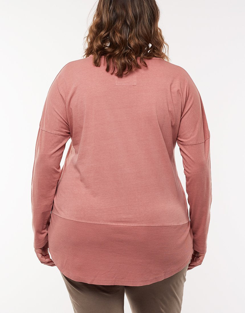 Elm Embrace Stockist Elm Plus Size Rib Long Sleeve Tee Pink Elm Fundamental Long Sleeve Rib Tshirt - Blush Pink Elm Long Sleeve Rib Tee Basic State Elm Fundamental Rib Long Sleeve Tee Stockist Elm Australian stockist