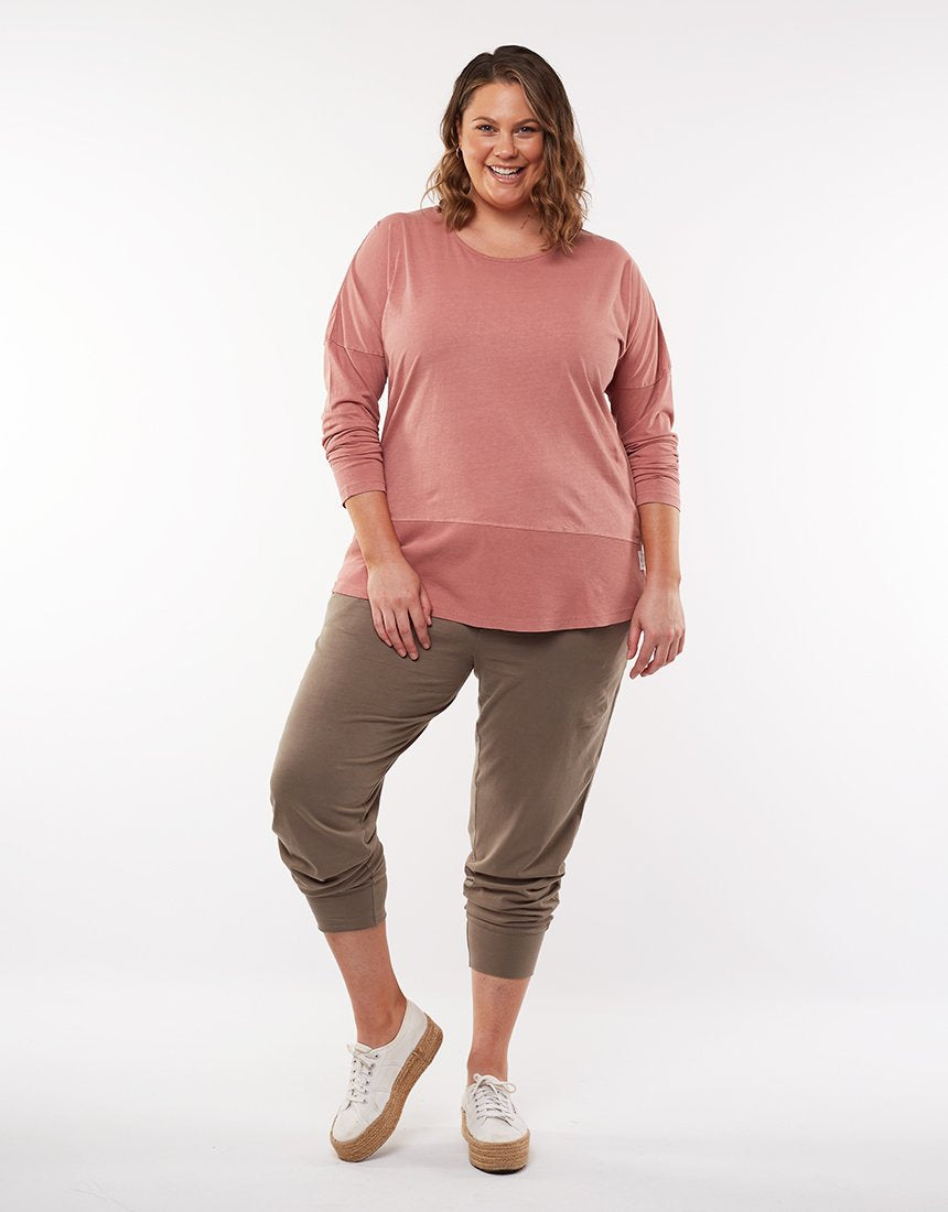 Elm Embrace Stockist Elm Plus Size Rib Long Sleeve Tee Pink Elm Fundamental Long Sleeve Rib Tshirt - Blush Pink Elm Long Sleeve Rib Tee Basic State Elm Fundamental Rib Long Sleeve Tee Stockist Elm Australian stockist