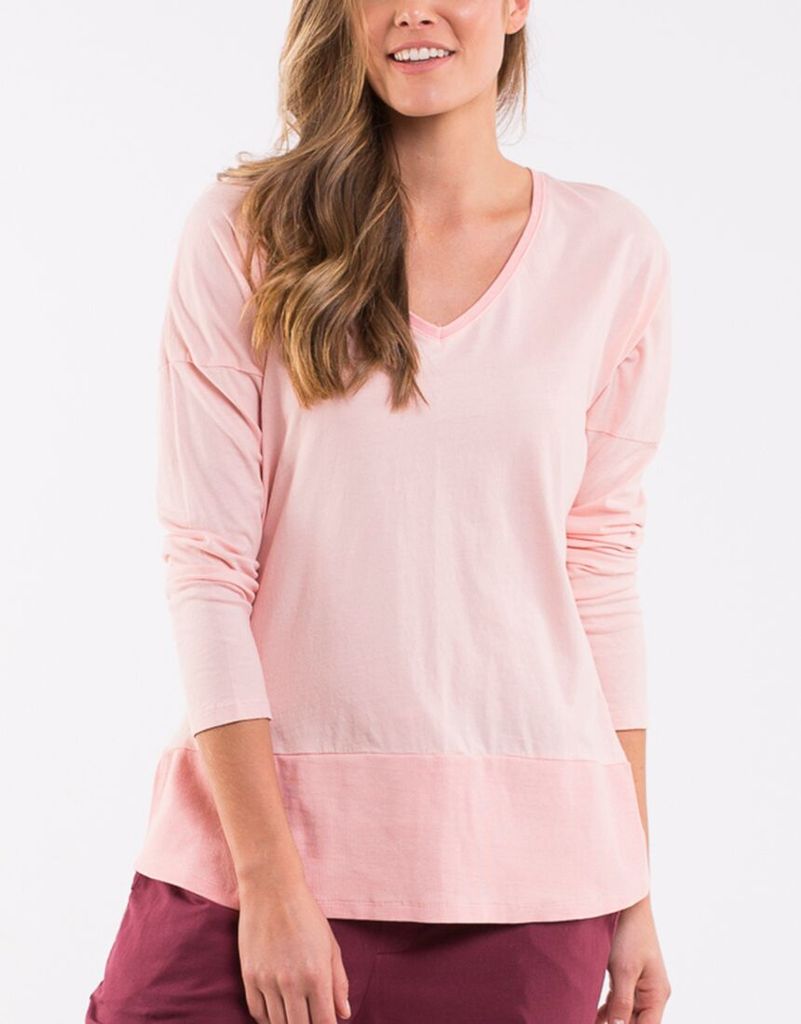 Elm Strahan V Neck Long Sleeve Tee Pink Basic State Australia Elm Stockist Long Sleeve Rib Tee