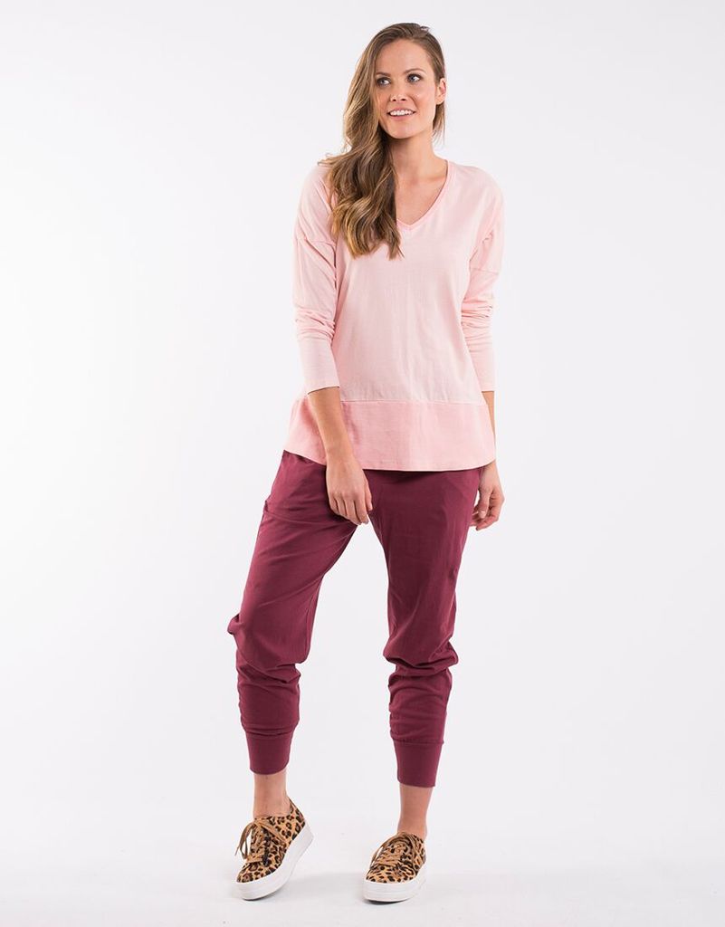 Elm Strahan V Neck Long Sleeve Tee Pink Basic State Australia Elm Stockist Long Sleeve Rib Tee