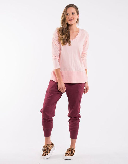 Elm Strahan V Neck Long Sleeve Tee  Pink  Basic State Australia Elm Stockist Long Sleeve Rib Tee