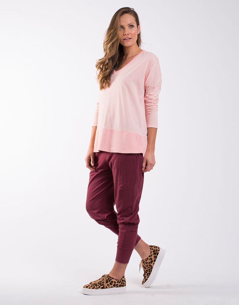 Elm Strahan V Neck Long Sleeve Tee Pink Basic State Australia Elm Stockist Long Sleeve Rib Tee