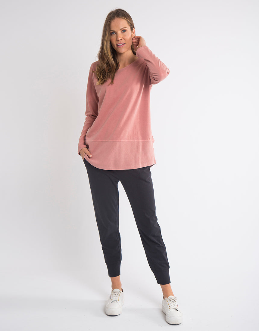 Elm Ladies Clothing Elm Fundamental Long Sleeve Rib Tee - Dusty Pink - Basic State