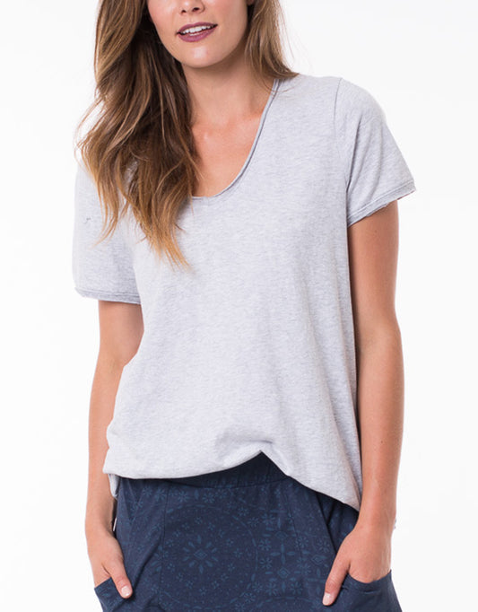 Plus Size Elm Fundamentals - V Neck Tshirt - Grey Marle - Basic State Australia