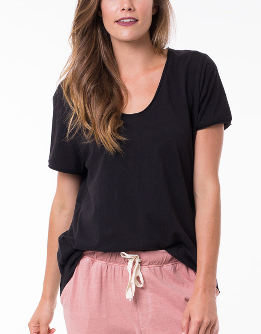Elm Embrace Plus Size V Neck Tee Washed Black - Elm Plus Size V Neck Tee Black - Basic State Australia