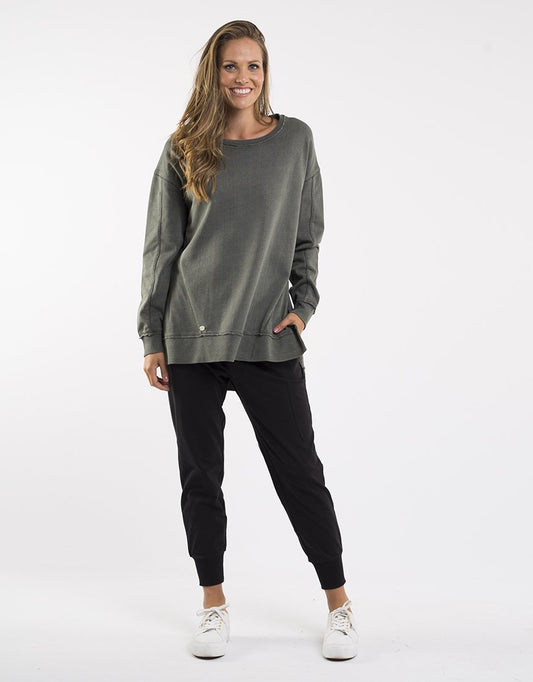 Foxwood Elm Jumper Fleur Crew Khaki Basic State Foxwood Australian Stockist