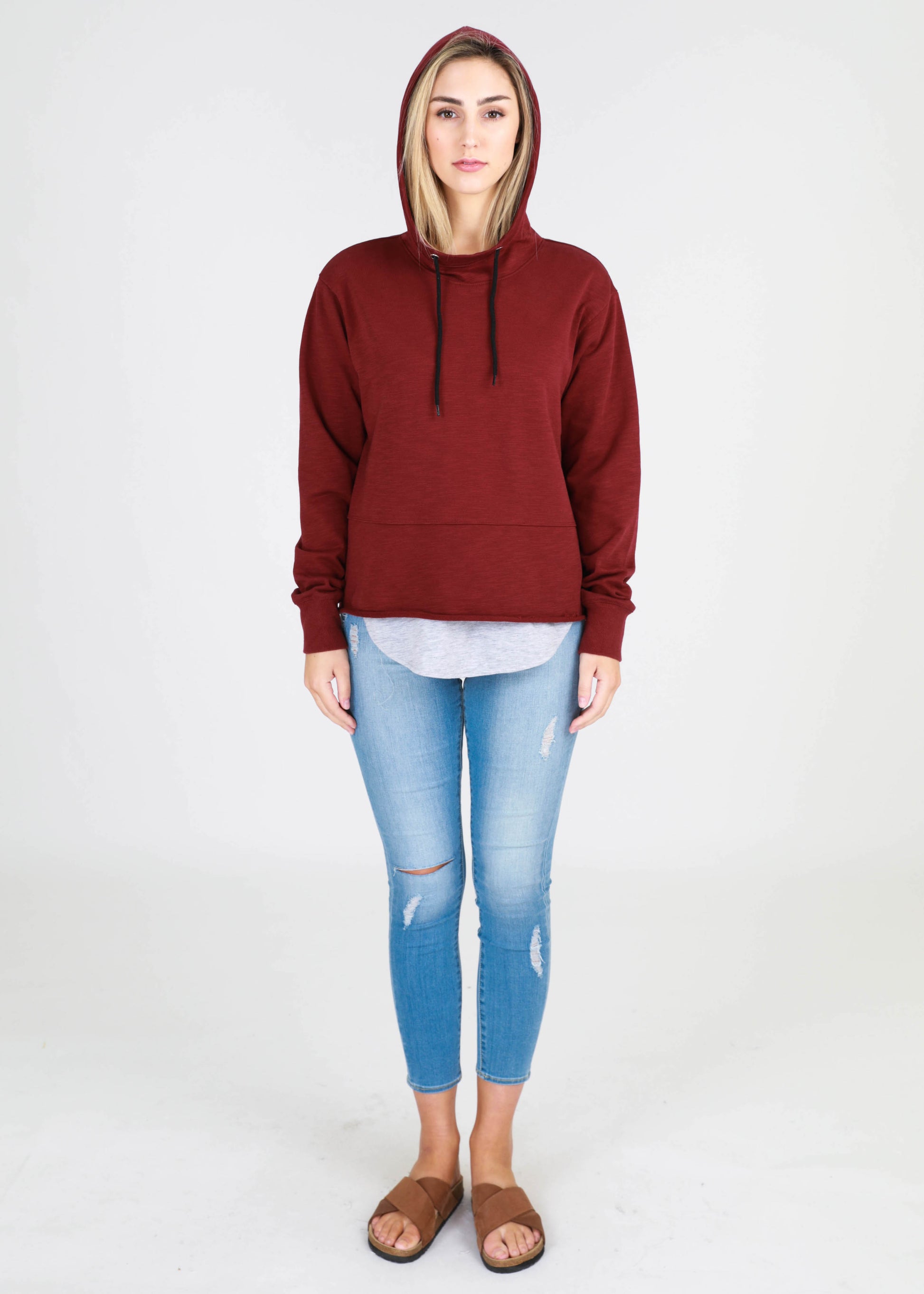 Basic State 3rd Story Greta Sweater Greta Jumper Hoodie Wine Coloured Hoodie Layering Hoodie Basic State