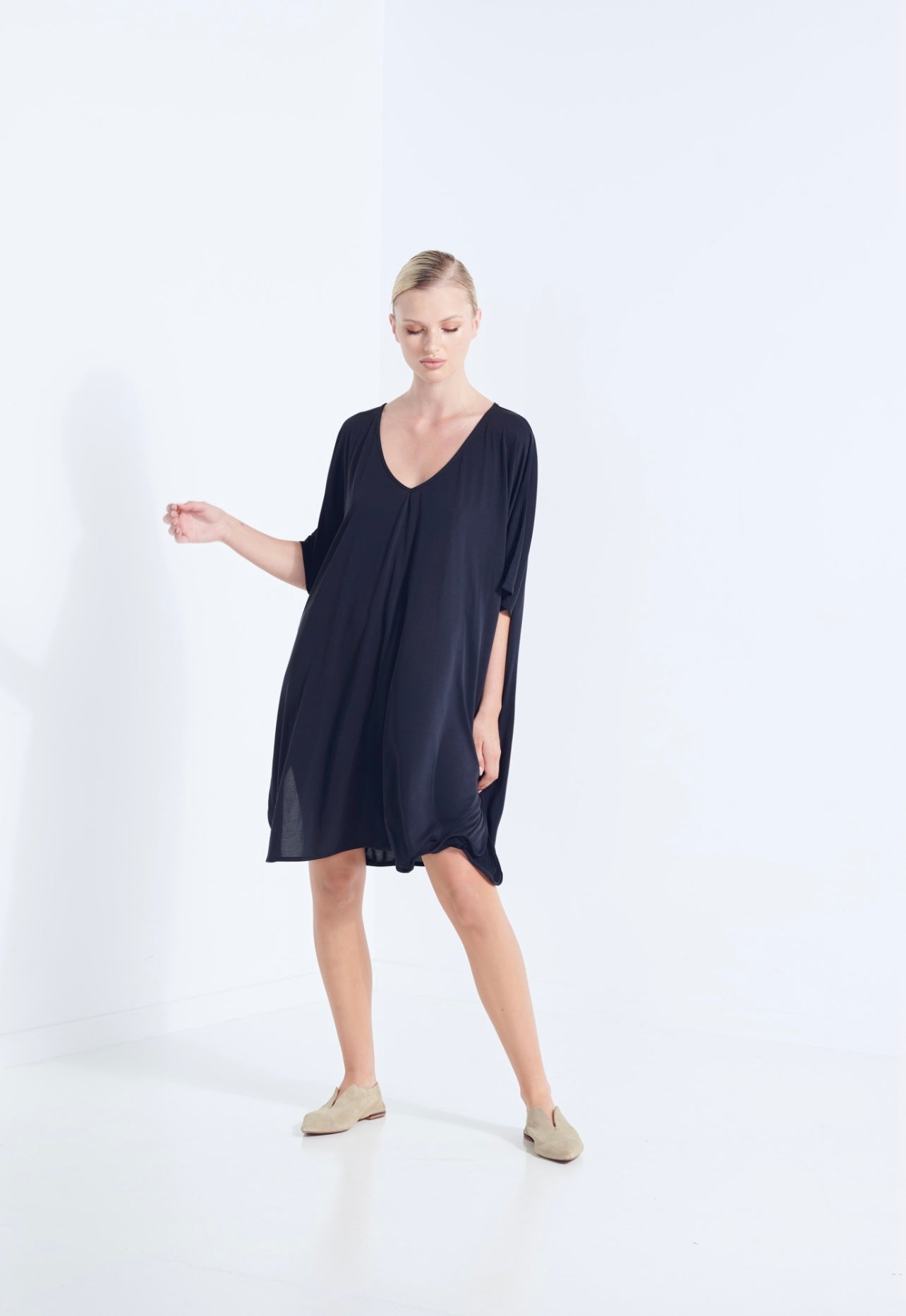 Themis Tee Shirt Drape Dress - Black