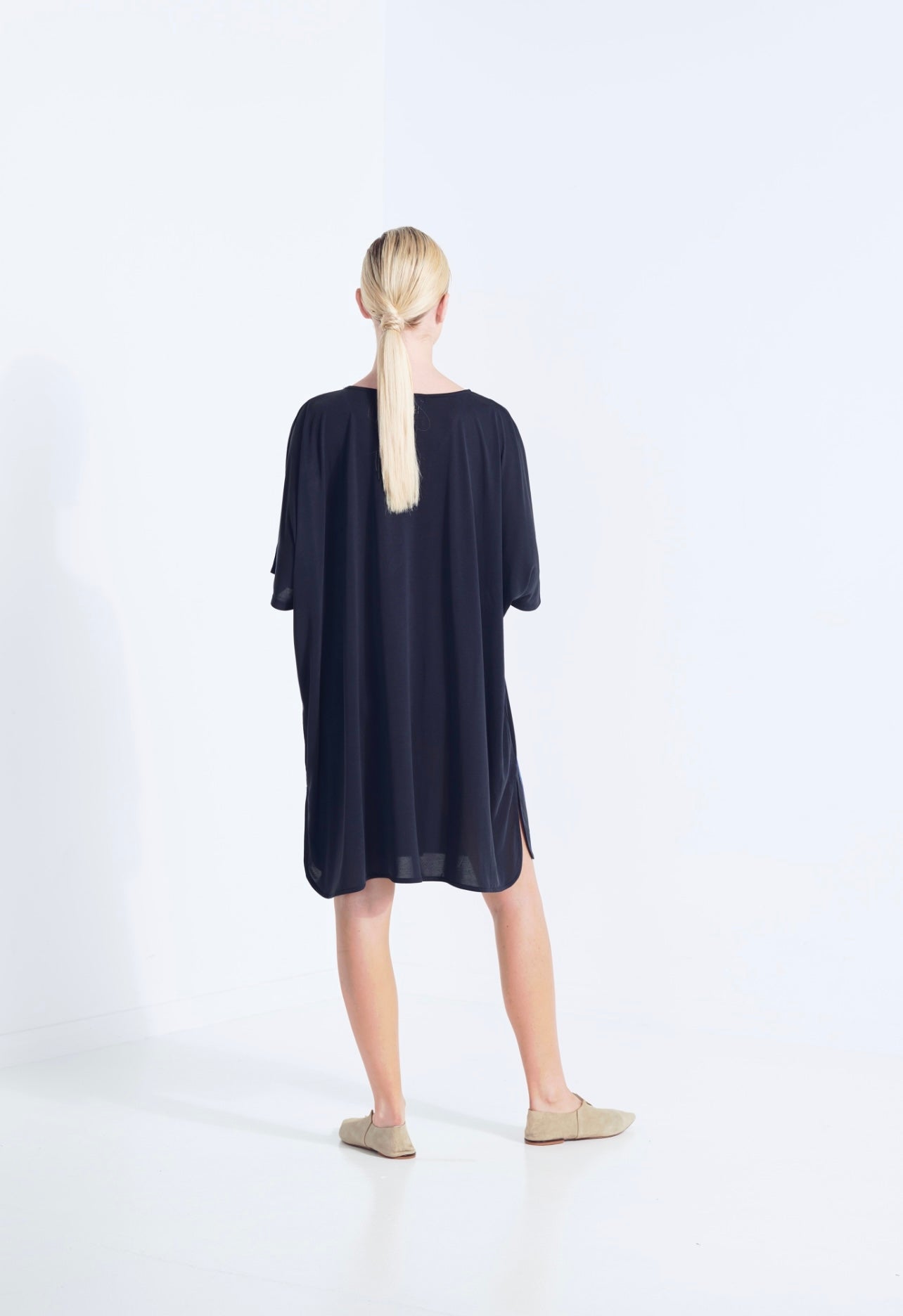 Themis Tee Shirt Drape Dress - Black
