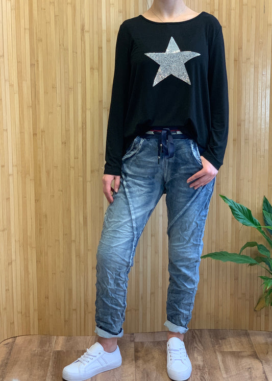 Italian Star Ralph Denim Jeans italian Star Ralph Pants Shona Diamante Star Long Sleeve Tee Diamante Star Top Diamante Star Black Top Basic State Shona Star Top