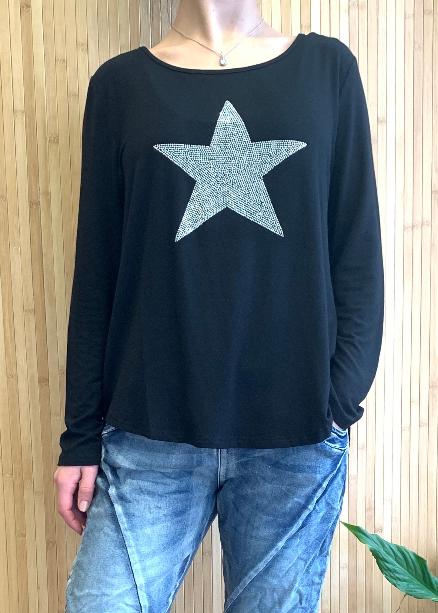 Italian Star Ralph Denim Jeans italian Star Ralph Pants Shona Diamante Star Long Sleeve Tee Diamante Star Top Diamante Star Black Top Basic State Shona Star Top