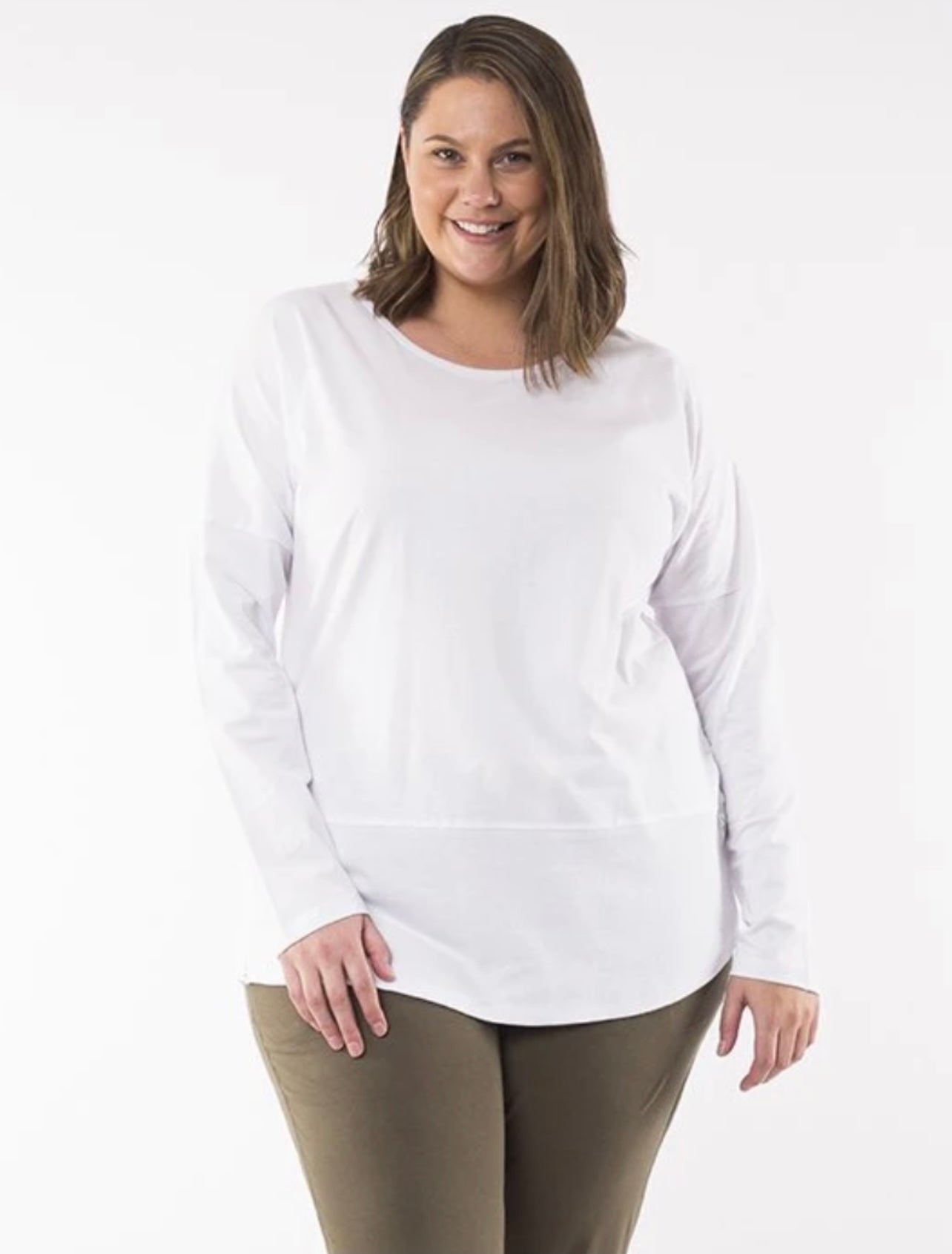 Shop Elm Embrace Plus Size Clothing - White Long Sleeve Rib Tee - Basic State AustraliaElm Embrace Stockist Elm Plus Size Rib Long Sleeve Tee White Elm Fundamental Long Sleeve Rib Tshirt - Blush White Elm Long Sleeve Rib Tee Basic State Elm Fundamental Rib Long Sleeve Tee Stockist Elm Australian stockist