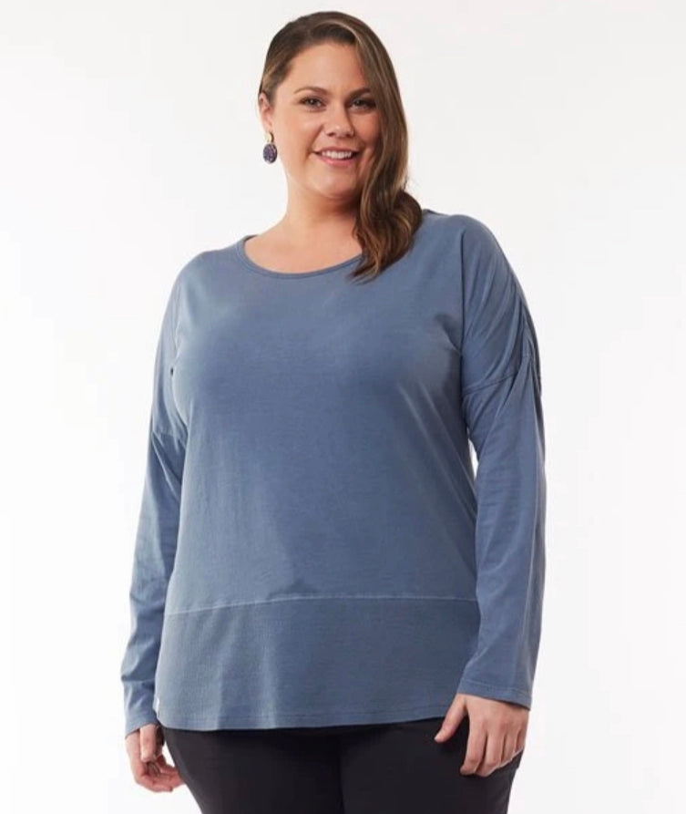 Plus Size Rib Long Sleeve Tee - Steel Blue