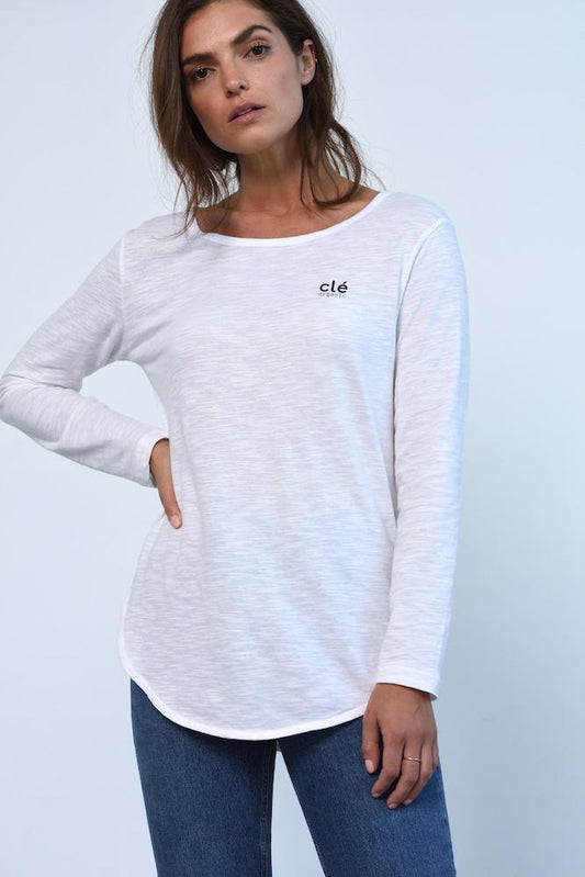 Cle Long Sleeve Logo Tshirt in White Cle Organic Cotton Layla Long Sleeve Tee Cle Organic Label Stockist Cle Pure Cotton Organic Cotton Stockist Basic State Australia Cle Clothing Cle Organic Clothing Australia Cle Organic Layla Long Sleeve Tee - Basic State Cle Clothing Australian Stockist PLUS SIZE CLE ORGANIC CLOTHING PLUS SIZE LAYLA LONG SLEEVE TEE  BASIC STATE CLE ORGANIC CLOTHING STOCKIST