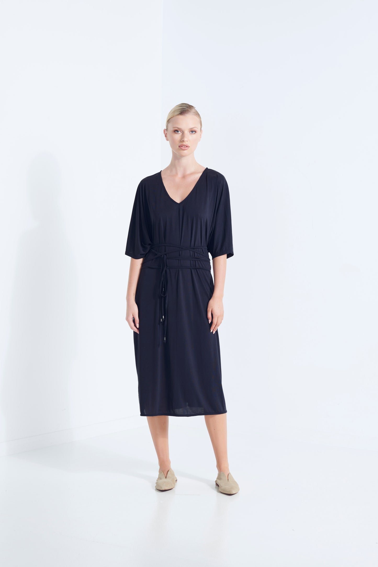 Thalia Tee Shirt Drape Dress - Black (Plus Size)