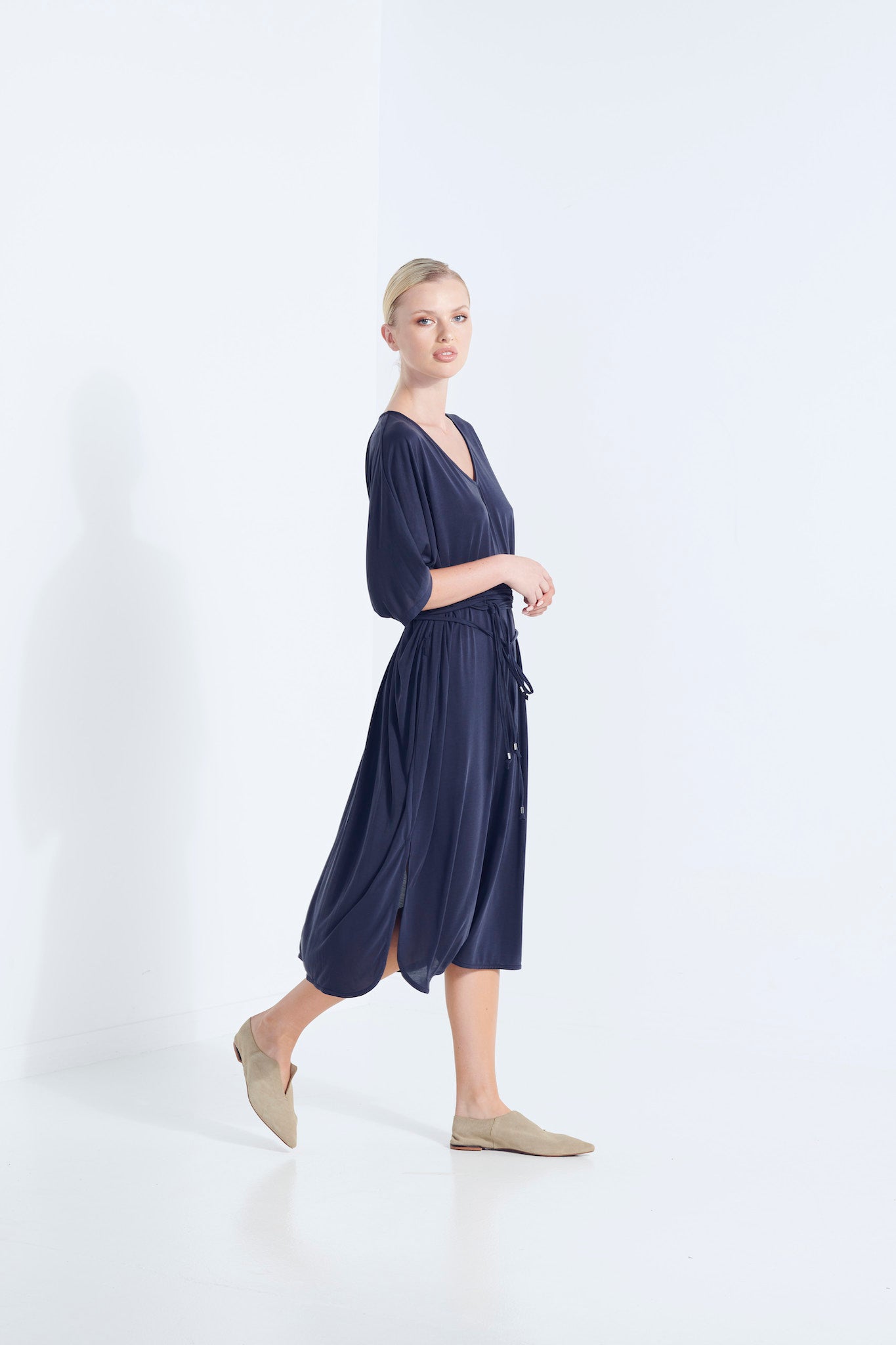 Thalia Tee Shirt Drape Dress - Aegean Navy (Plus Size)
