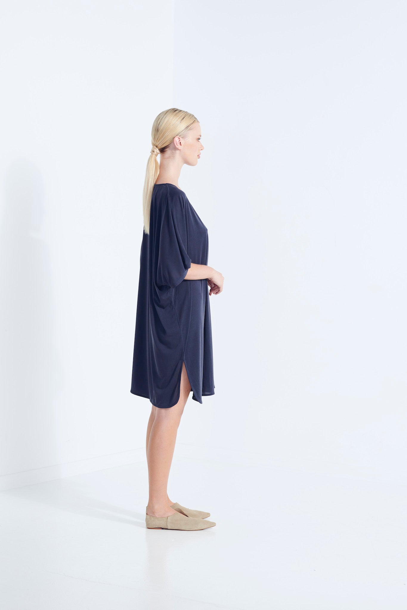 Themis Tee Shirt Drape Dress - Aegean Navy (Plus Size)