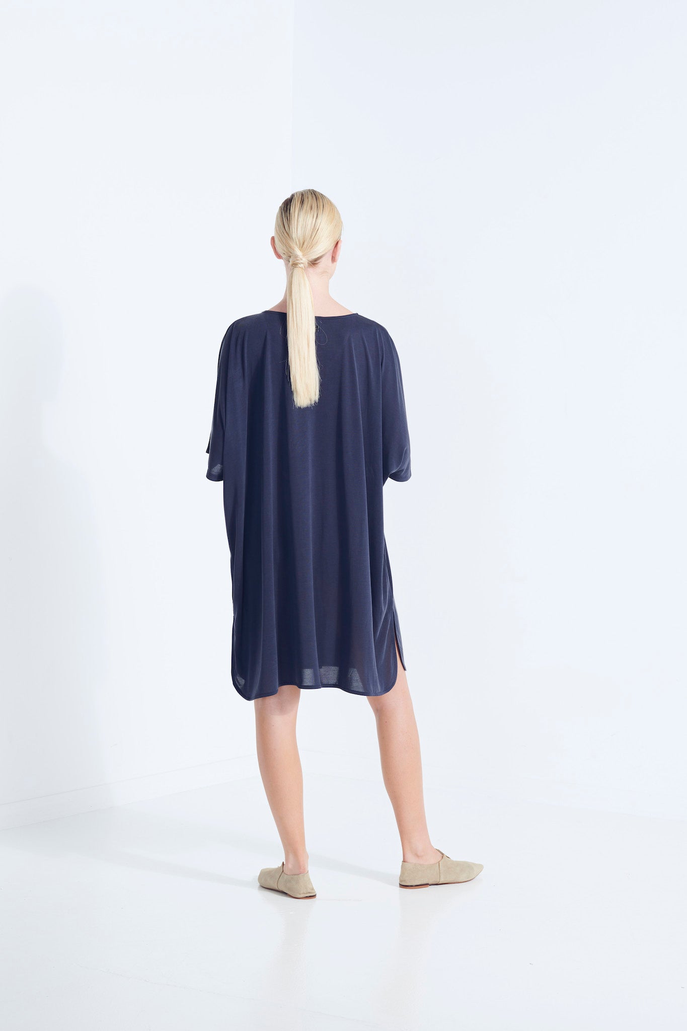 Themis Tee Shirt Drape Dress - Aegean Navy (Plus Size)