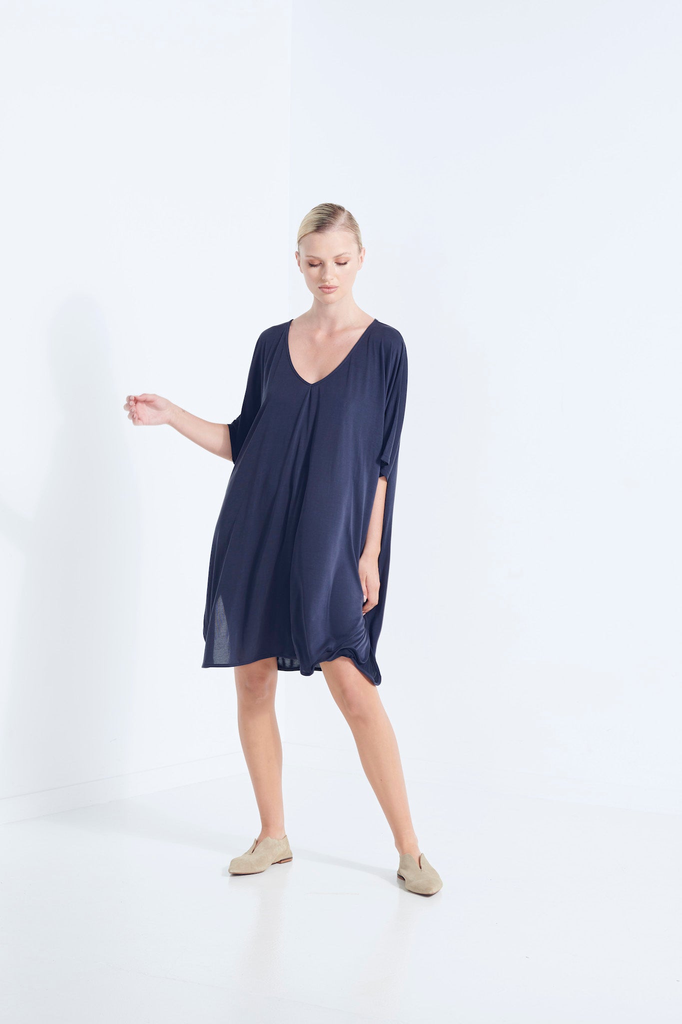 Themis Tee Shirt Drape Dress - Aegean Navy (Plus Size)