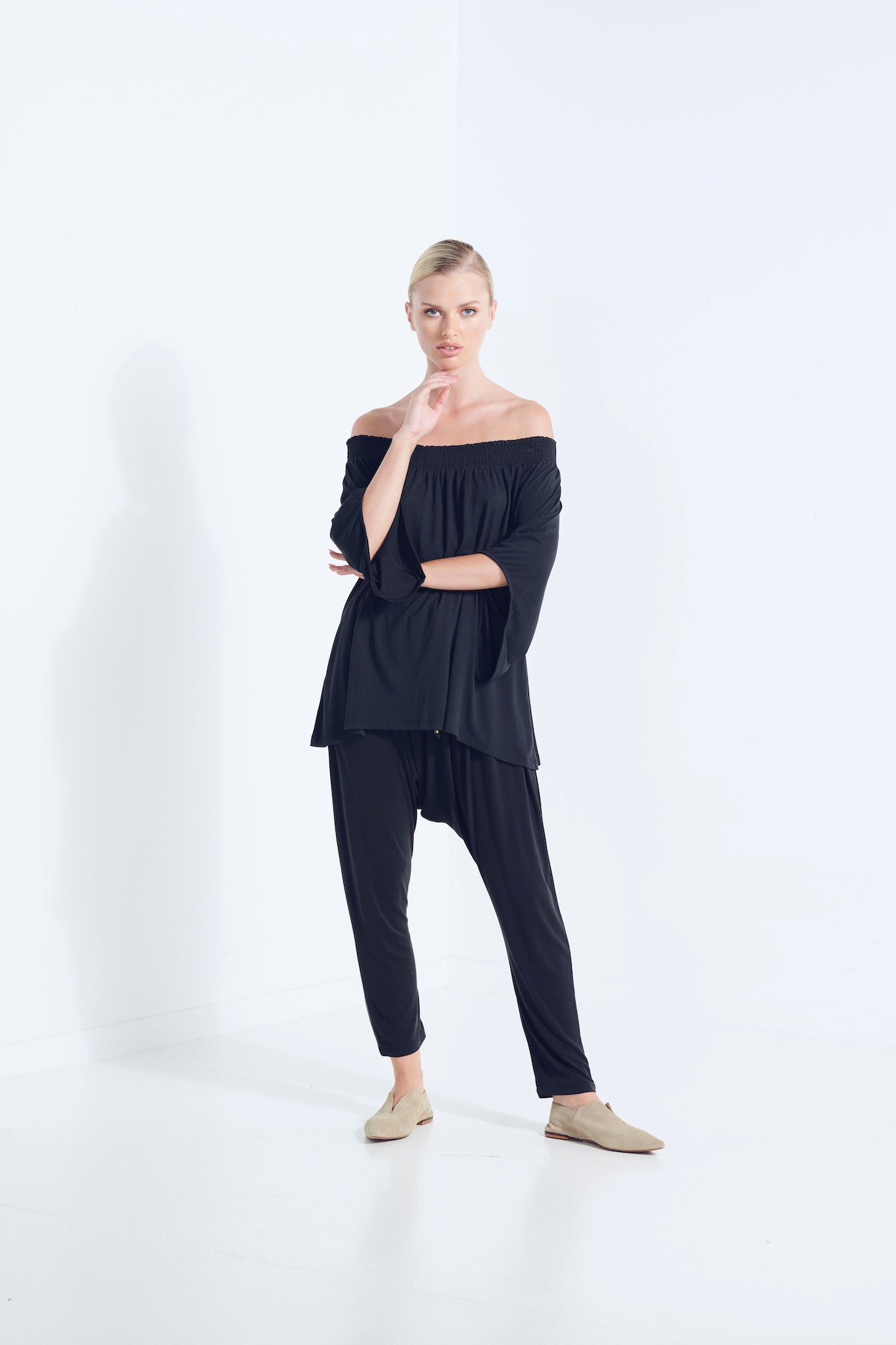 Naevia Off the Shoulder Top - Black (Plus Size)
