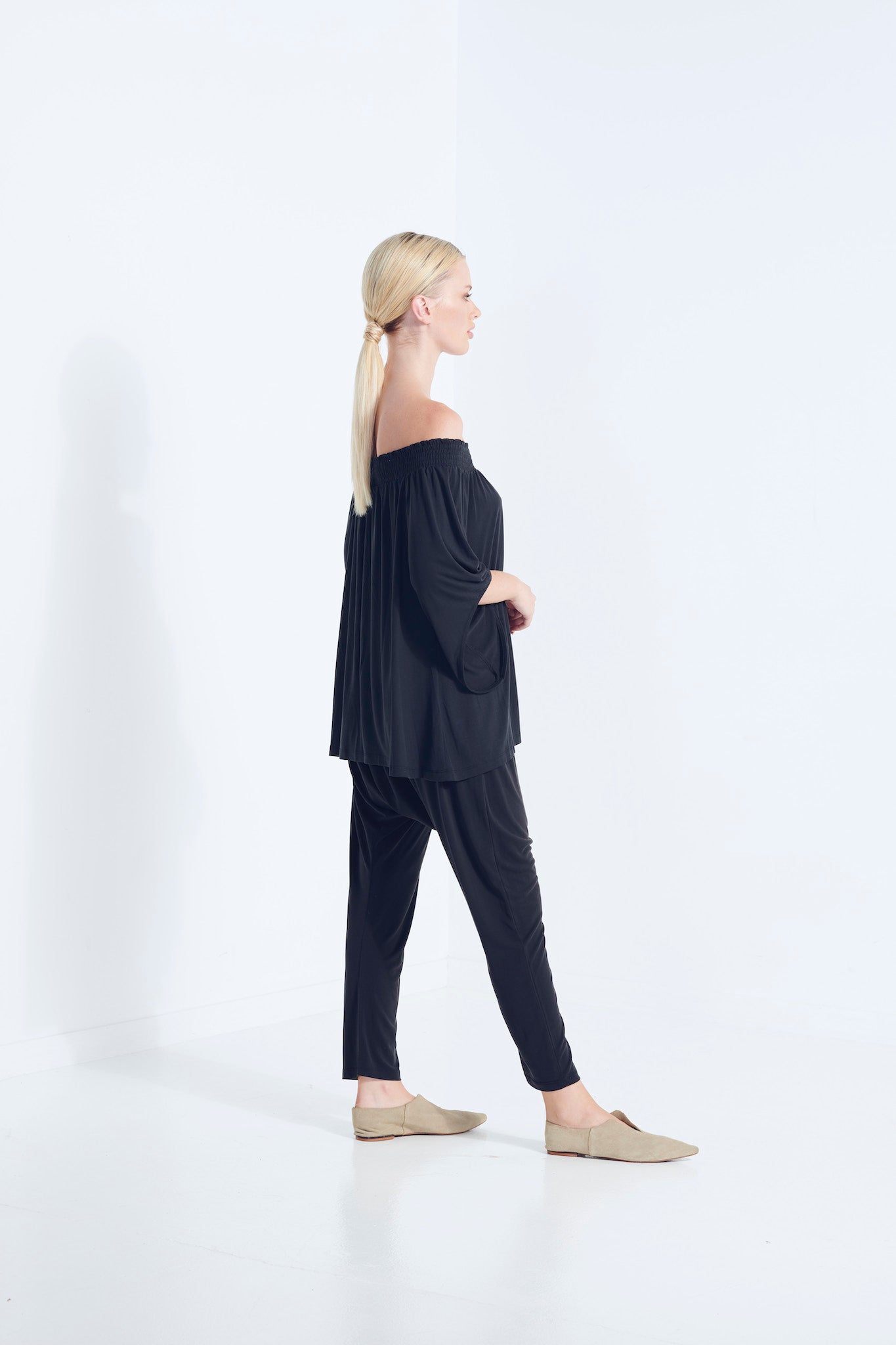 Naevia Off the Shoulder Top - Black (Plus Size)