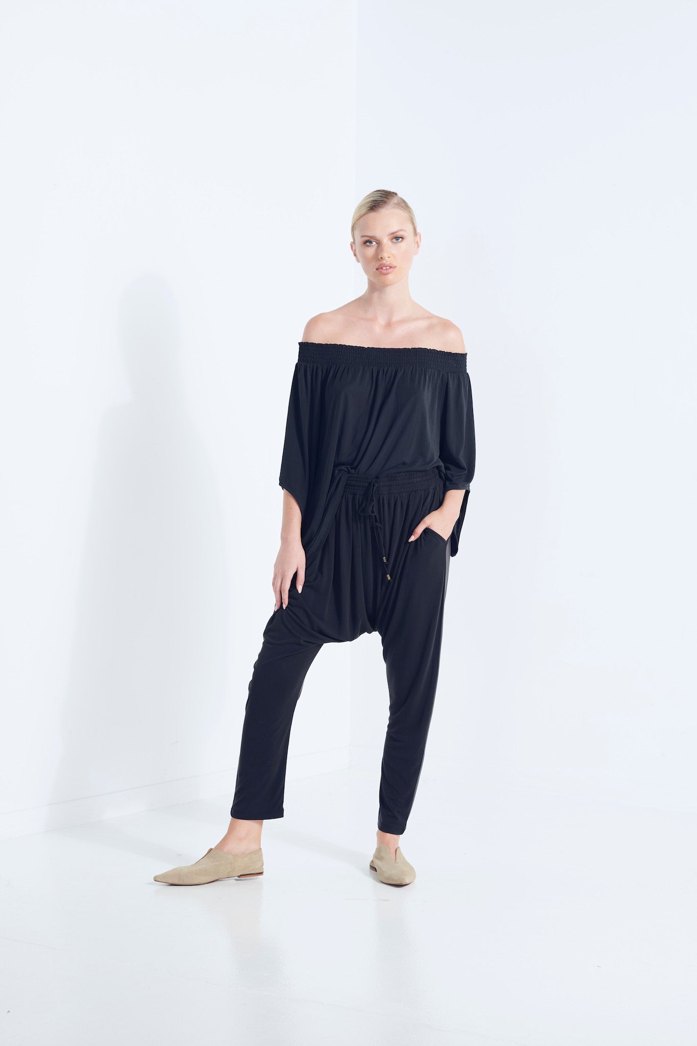 Naevia Off the Shoulder Top - Black (Plus Size)