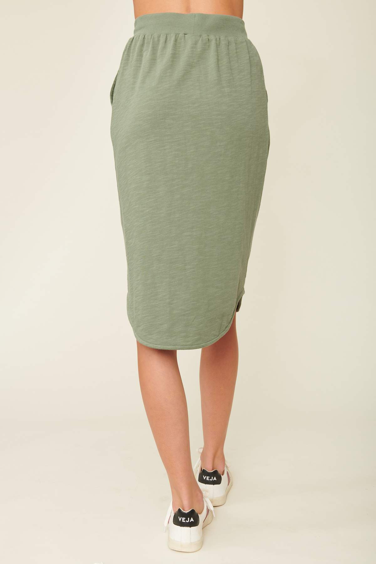 Buy Midi SKirt online Lulu Organic Essentials Pebble Beach Skirt Khaki Ladies Pencil Skirt