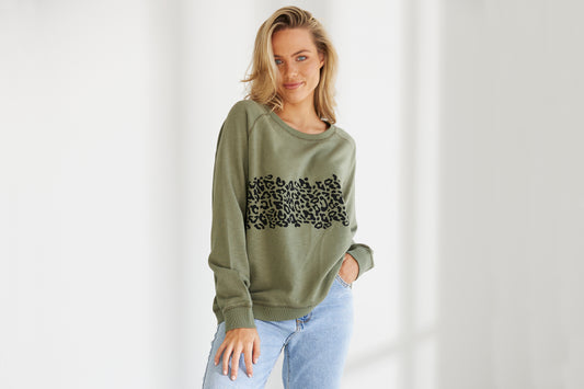 Buy jovie Raven sweater online shop Jovie Buy Jovie Khaki Leopard PRint jumpbers online Jovie Raven Jumper Jovie Melbourne Stockist Jovie Australian stockist Jobie the Label Stockists